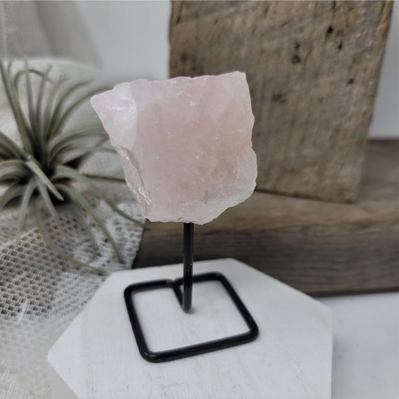 Genuine Rose Quartz Specimen on Metal Base - Picture 3 of 7
